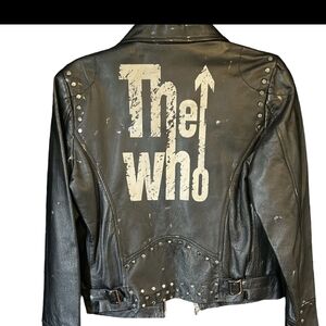 Wilson The Who Black Studded Distressed Leather Moto Jacket Silk Lined Size M